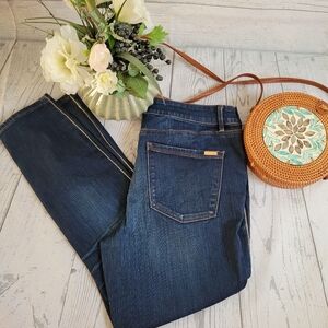 White House Black Market Skinny Jean w/ Goldtone Chain Leg Embellishments Sz 12